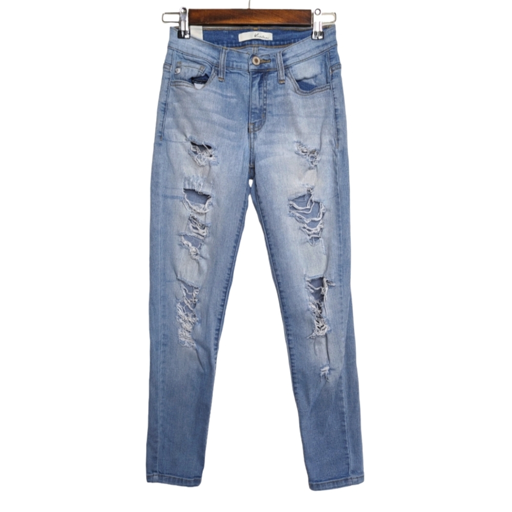 KanCan Women's Distressed Light Washed Blue Ripped Skinny Jeans Waist 1 Size 24